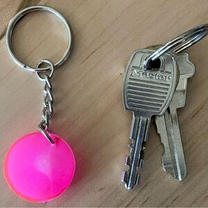 One-of-a-kind Pink, Circular, Silver Glitter Resin Pendent Key Chain